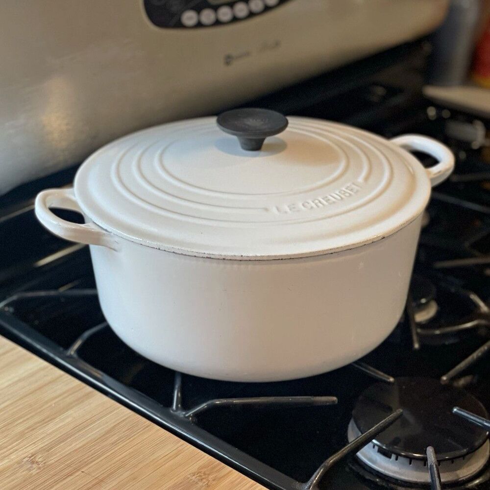 Le Creuset #26 5.5 Qt Round Dutch Oven White Enameled Cast Iron France